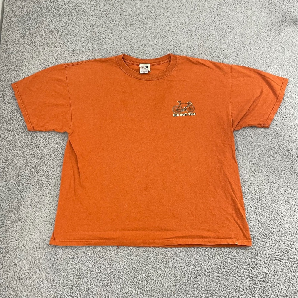 Old Guys Rule Shirt Men 2XL Orange Cranky Bicycle Short‎ Sleeve Tee